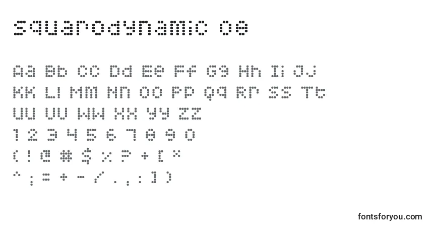 Шрифт Squarodynamic 08 – алфавит, цифры, специальные символы