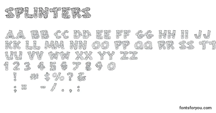 Czcionka Splinters – alfabet, cyfry, specjalne znaki