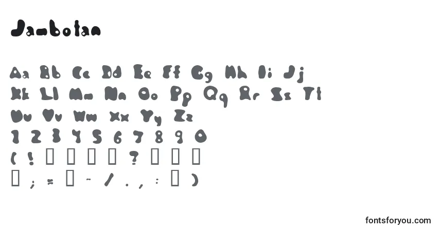 Schriftart Jambotan – Alphabet, Zahlen, spezielle Symbole