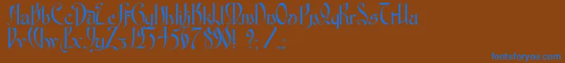 Więcej informacji o czcionce FontenayFancyKk Czcionka FontenayFancyKk – niebieskie czcionki na brązowym tle