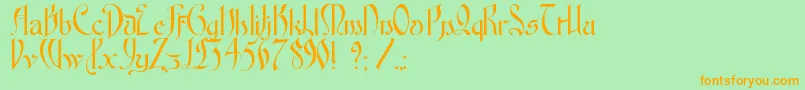 フォントFontenayFancyKk – オレンジの文字が緑の背景にあります。
