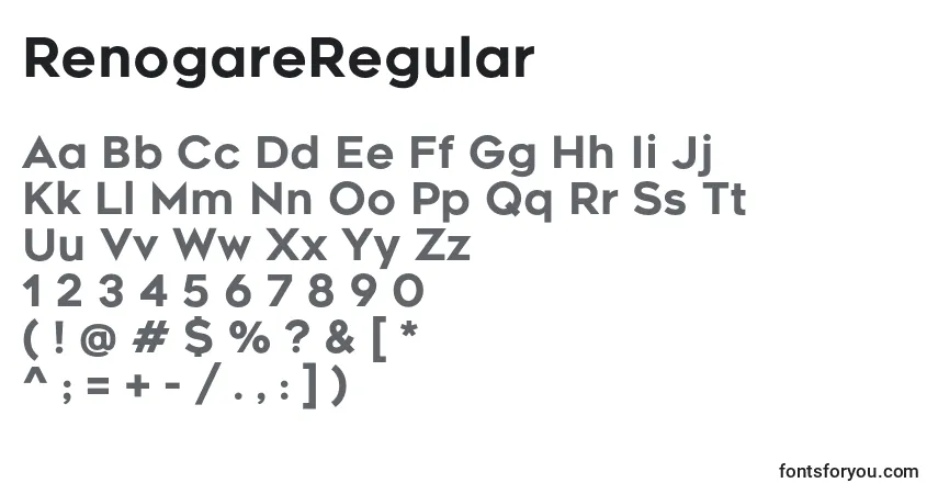 Schriftart RenogareRegular – Alphabet, Zahlen, spezielle Symbole