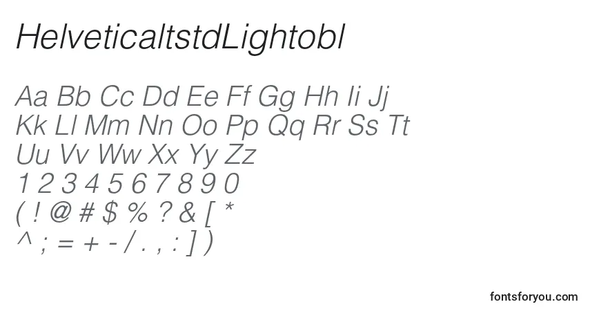 A fonte HelveticaltstdLightobl – alfabeto, números, caracteres especiais