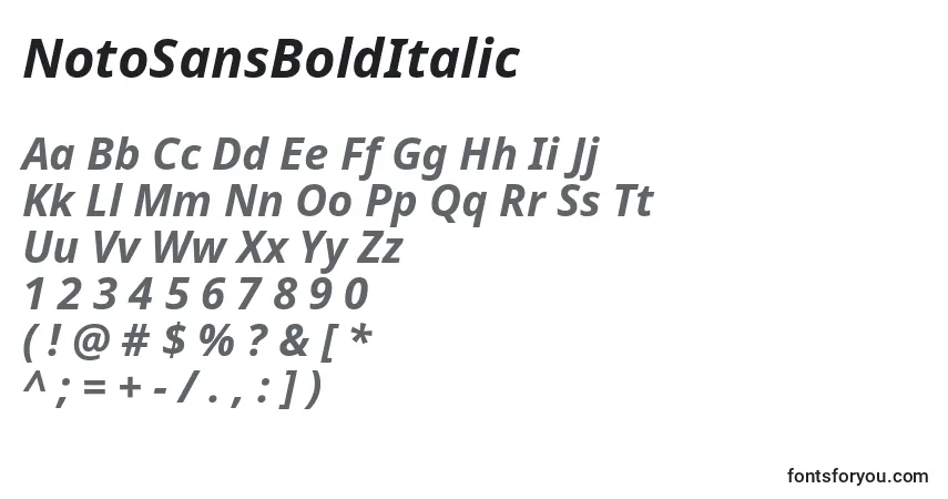 NotoSansBoldItalic Font – alphabet, numbers, special characters