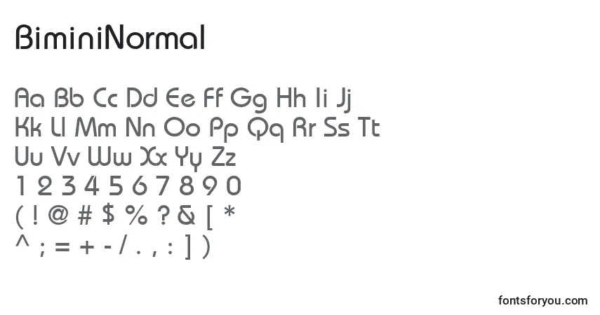 A fonte BiminiNormal – alfabeto, números, caracteres especiais