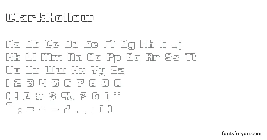 Schriftart ClarkHollow – Alphabet, Zahlen, spezielle Symbole