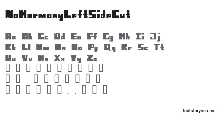 Schriftart NoHarmonyLeftSideCut – Alphabet, Zahlen, spezielle Symbole