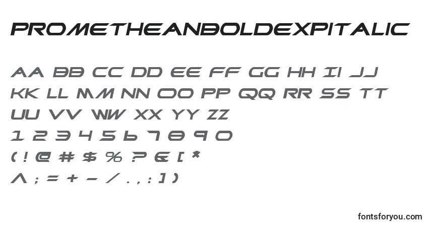 Schriftart PrometheanBoldExpitalic – Alphabet, Zahlen, spezielle Symbole