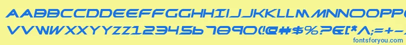 PrometheanBoldExpitalic-Schriftart – Blaue Schriften auf gelbem Hintergrund