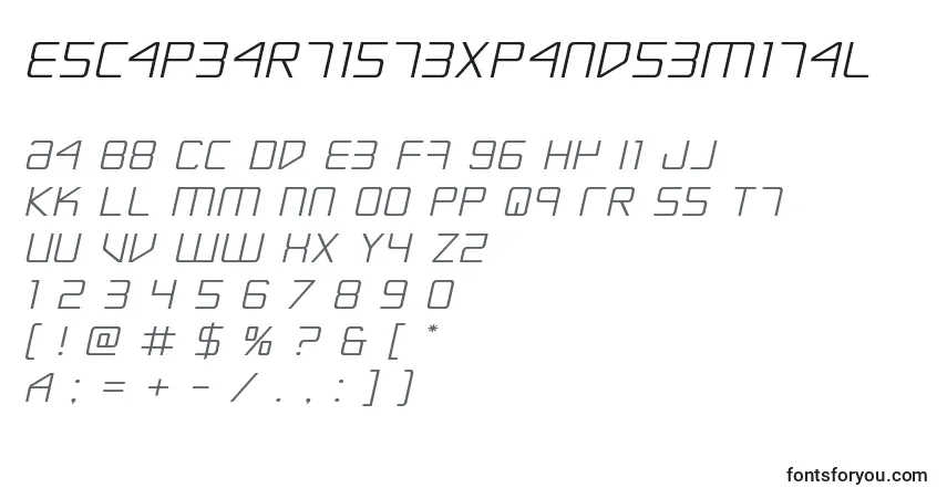 Czcionka Escapeartistexpandsemital – alfabet, cyfry, specjalne znaki