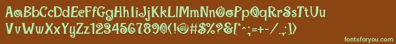 フォントMaracaExtraboldRegular – 緑色の文字が茶色の背景にあります。