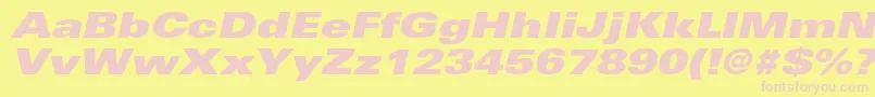UniversltstdXblackexobl-fontti – vaaleanpunaiset fontit keltaisella taustalla