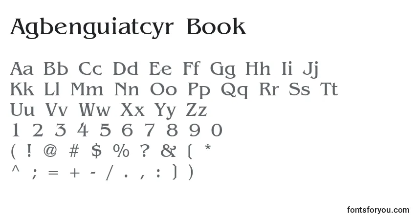 Czcionka Agbenguiatcyr Book – alfabet, cyfry, specjalne znaki