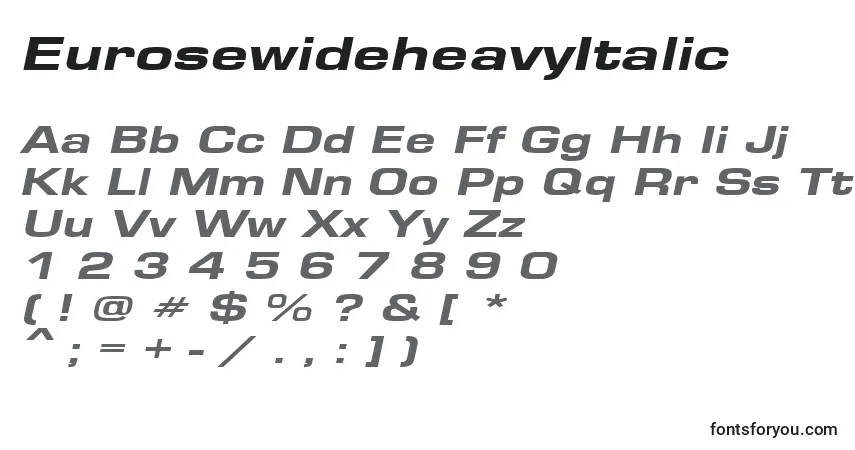 Шрифт EurosewideheavyItalic – алфавит, цифры, специальные символы