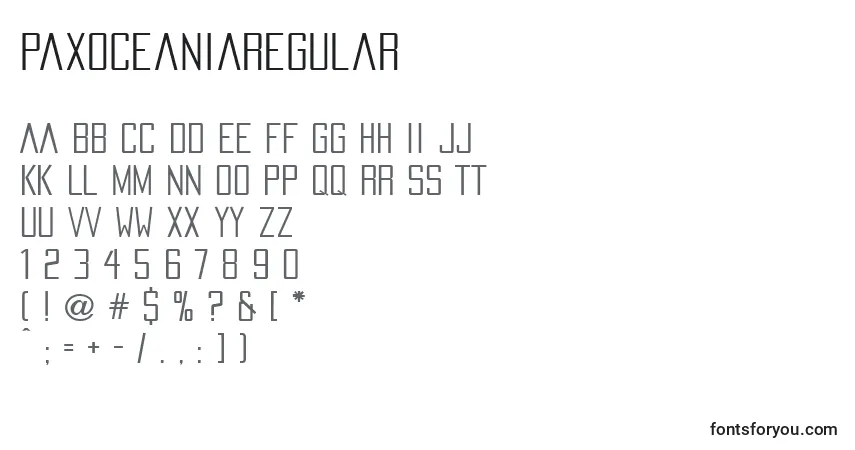 Schriftart PaxOceaniaRegular – Alphabet, Zahlen, spezielle Symbole