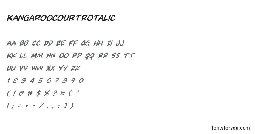 Schriftart Kangaroocourtrotalic – Alphabet, Zahlen, spezielle Symbole