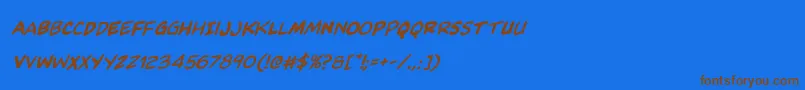 フォントKangaroocourtrotalic – 茶色の文字が青い背景にあります。