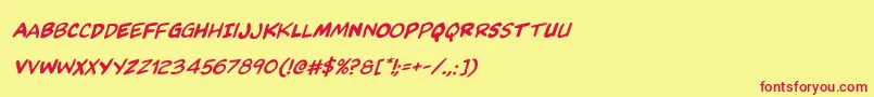 Kangaroocourtrotalic-Schriftart – Rote Schriften auf gelbem Hintergrund