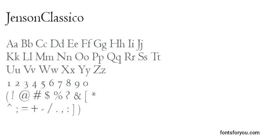 Czcionka JensonClassico – alfabet, cyfry, specjalne znaki