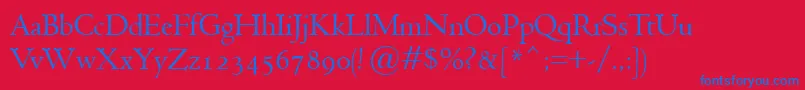 JensonClassico-Schriftart – Blaue Schriften auf rotem Hintergrund