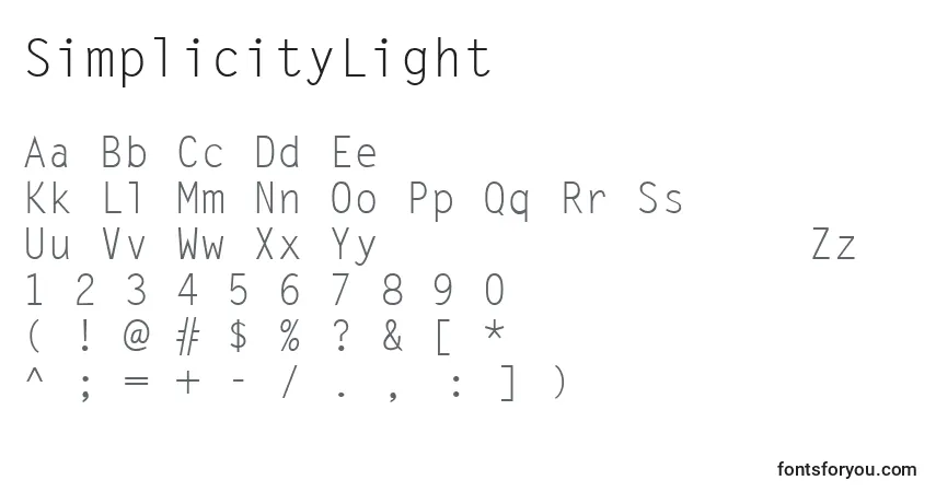 SimplicityLight Font – alphabet, numbers, special characters
