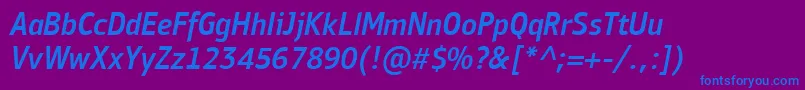 フォントPfbulletinsansproMediumitalic – 紫色の背景に青い文字