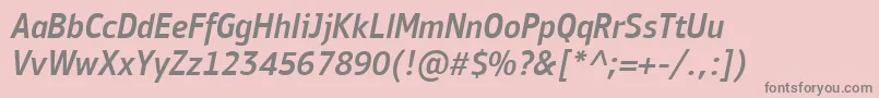 PfbulletinsansproMediumitalic-fontti – harmaat kirjasimet vaaleanpunaisella taustalla