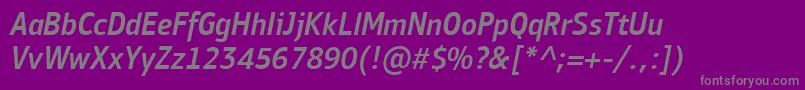 PfbulletinsansproMediumitalic-fontti – harmaat kirjasimet violetilla taustalla