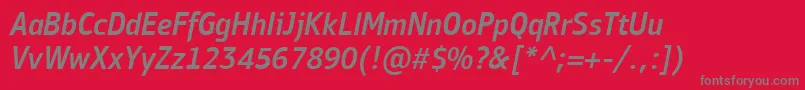 PfbulletinsansproMediumitalic-fontti – harmaat kirjasimet punaisella taustalla