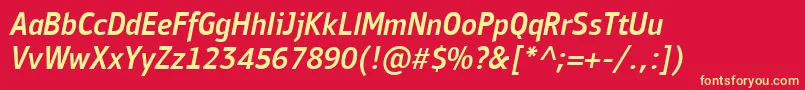 PfbulletinsansproMediumitalic-fontti – keltaiset fontit punaisella taustalla
