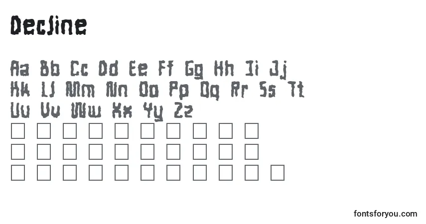 Schriftart Decline – Alphabet, Zahlen, spezielle Symbole