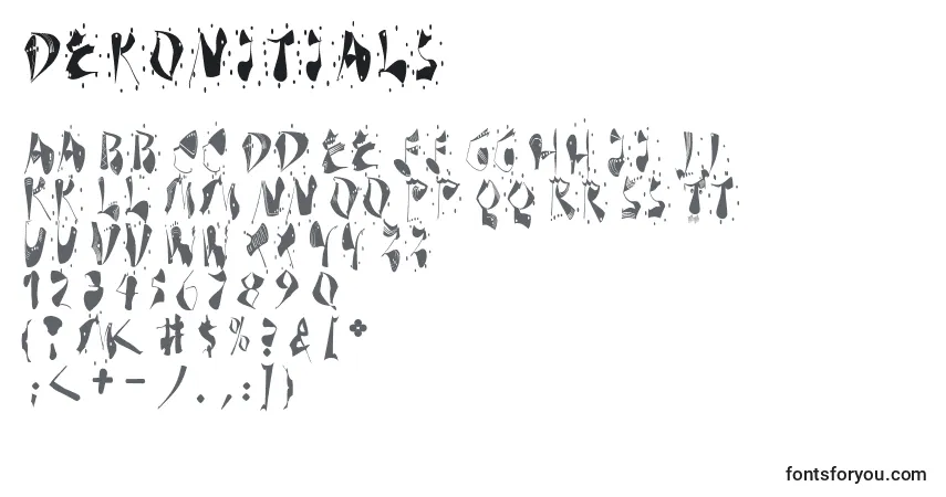 A fonte Dekonitials – alfabeto, números, caracteres especiais