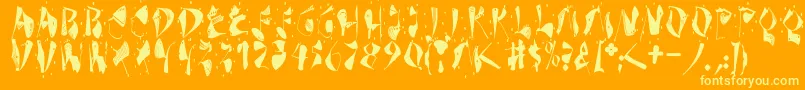 Dekonitials-Schriftart – Gelbe Schriften auf orangefarbenem Hintergrund