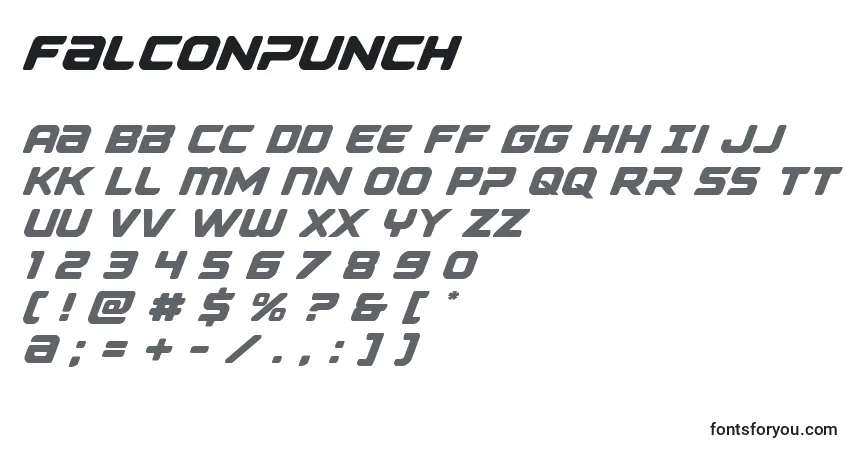 Schriftart Falconpunch – Alphabet, Zahlen, spezielle Symbole