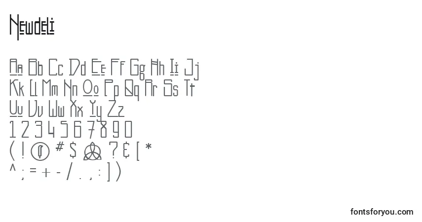 A fonte Newdeli – alfabeto, números, caracteres especiais