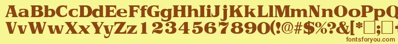 フォントToriidisplaysskRegular – 茶色の文字が黄色の背景にあります。