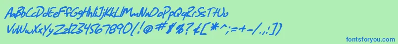 SfGrungeSansBoldItalic Font – Blue Fonts on Green Background