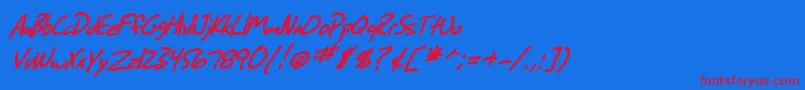 SfGrungeSansBoldItalic Font – Red Fonts on Blue Background
