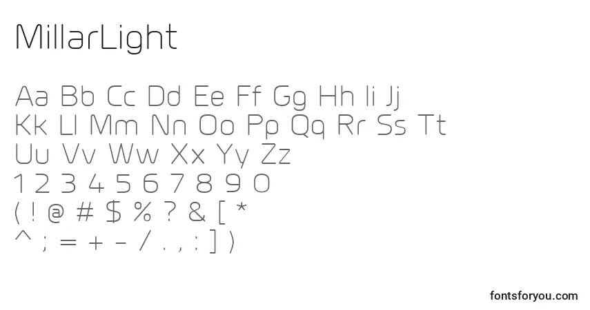 MillarLightフォント–アルファベット、数字、特殊文字