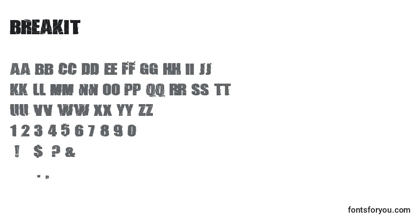 Шрифт BreakIt – алфавит, цифры, специальные символы