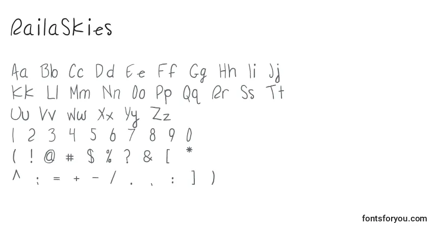 Fuente RailaSkies - alfabeto, números, caracteres especiales