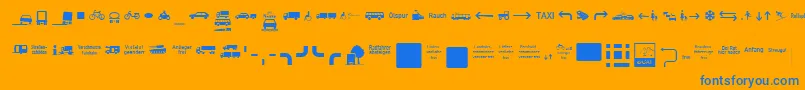 ZeichenVierhundert-Schriftart – Blaue Schriften auf orangefarbenem Hintergrund