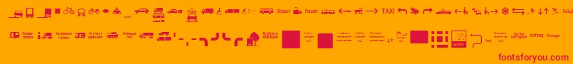 ZeichenVierhundert-Schriftart – Rote Schriften auf orangefarbenem Hintergrund
