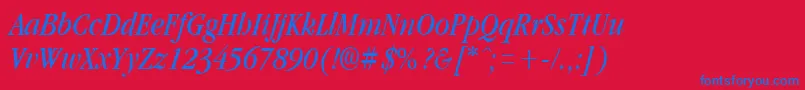 GarnetcondensedItalic-Schriftart – Blaue Schriften auf rotem Hintergrund