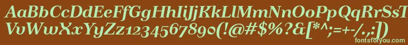 フォントTusartextosfBolditalic – 緑色の文字が茶色の背景にあります。