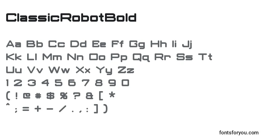 A fonte ClassicRobotBold – alfabeto, números, caracteres especiais