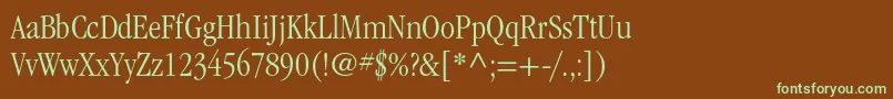 フォントItcgaramondstdLtcond – 緑色の文字が茶色の背景にあります。