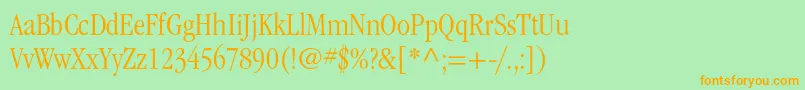 フォントItcgaramondstdLtcond – オレンジの文字が緑の背景にあります。