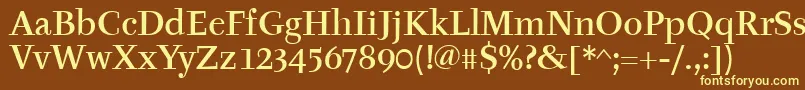 TyfamditcTt-fontti – keltaiset fontit ruskealla taustalla