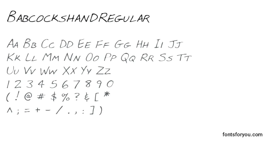 Шрифт BabcockshandRegular – алфавит, цифры, специальные символы